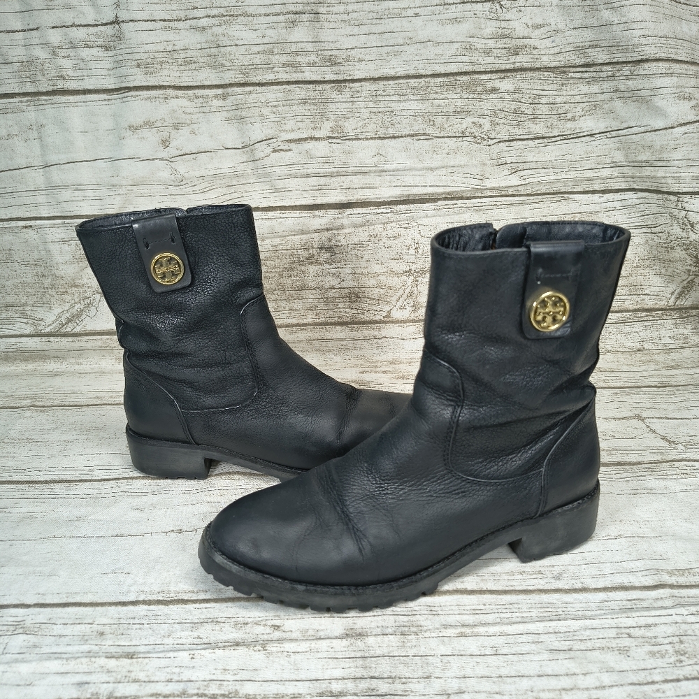 Tory Burch black Leather Moto Booties Women Size 7